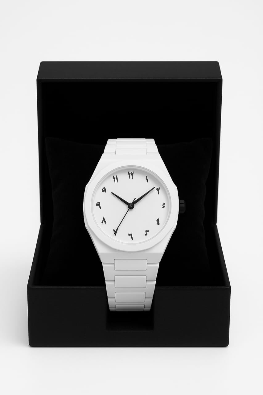 Arabic Dial Minimalist Luxury Watch – Black & White Edition