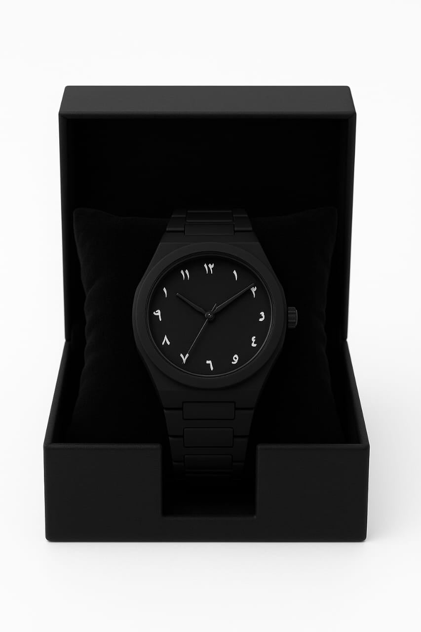Arabic Dial Minimalist Luxury Watch – Black & White Edition